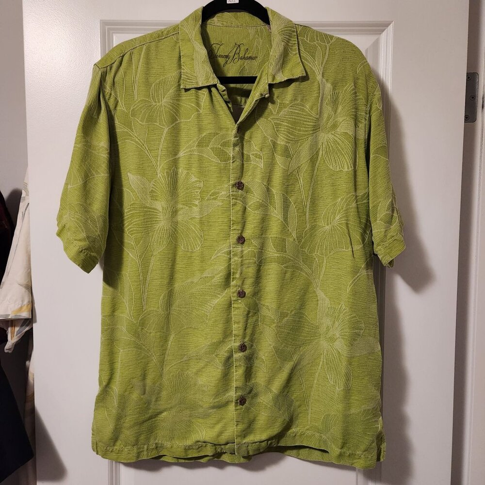 Tommy Bahama Green Floral Silk Hawaiian Button-Up Shirt